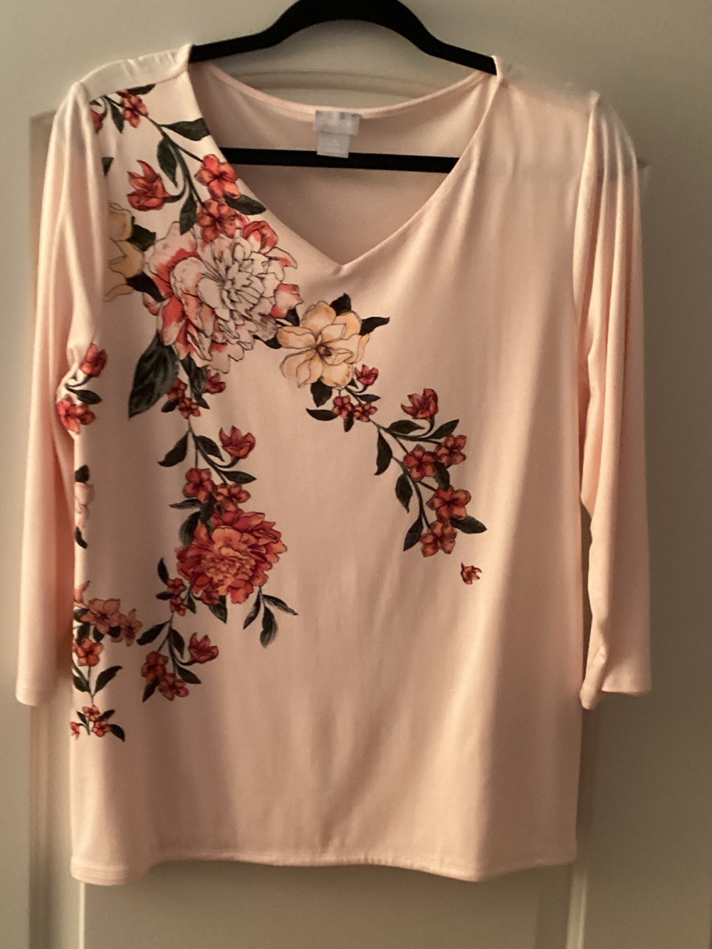 Chico's Blush Pink Floral V-Neck Long Sleeve Top
